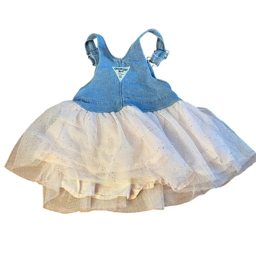OshKosh B'gosh blue overall cat adjustable white baby‎ tutu skirt SIZE 18M